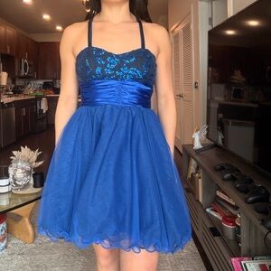 Blue Sequin Halter Dress